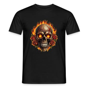 Skull mit Feuer und roten Rosen brennender Skull - Männer T-Shirt - Schwarz - Vorne - AI Model Male 178 light (178cm)