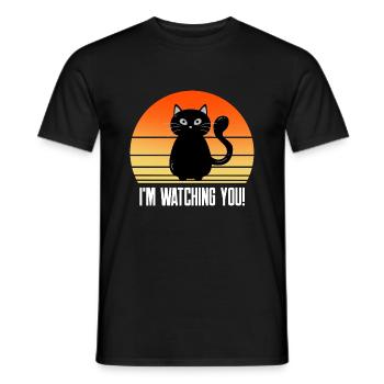 I'm watching you funny black Cat schwarze Katze - Men's T-Shirt - black - Front - AI Model Male 178 light (178cm)