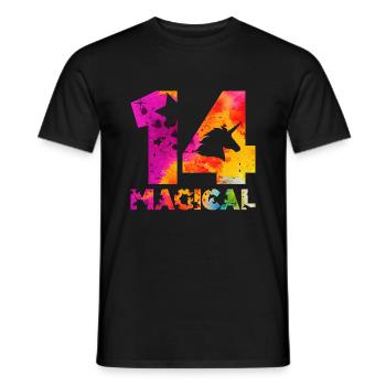 MAGICAL 14. GEBURTSTAG EINHORN - Männer T-Shirt - Schwarz - Vorne - AI Model Male 178 light (178cm)