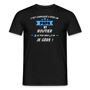 compliqué d’être papa & routier - T-shirt homme - noir - Devant - AI Model Male 178 light (178cm)