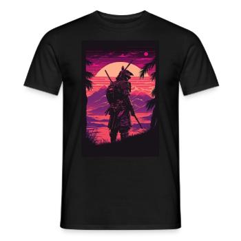 Samurai Vaporwave 80s Retro Japan Sakura 90s Anime - Männer T-Shirt - Schwarz - Vorne - AI Model Male 178 light (178cm)