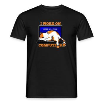 Chat et ordinateur cadeau de programmeur de piratage - T-shirt homme - noir - Devant - AI Model Male 178 light (178cm)