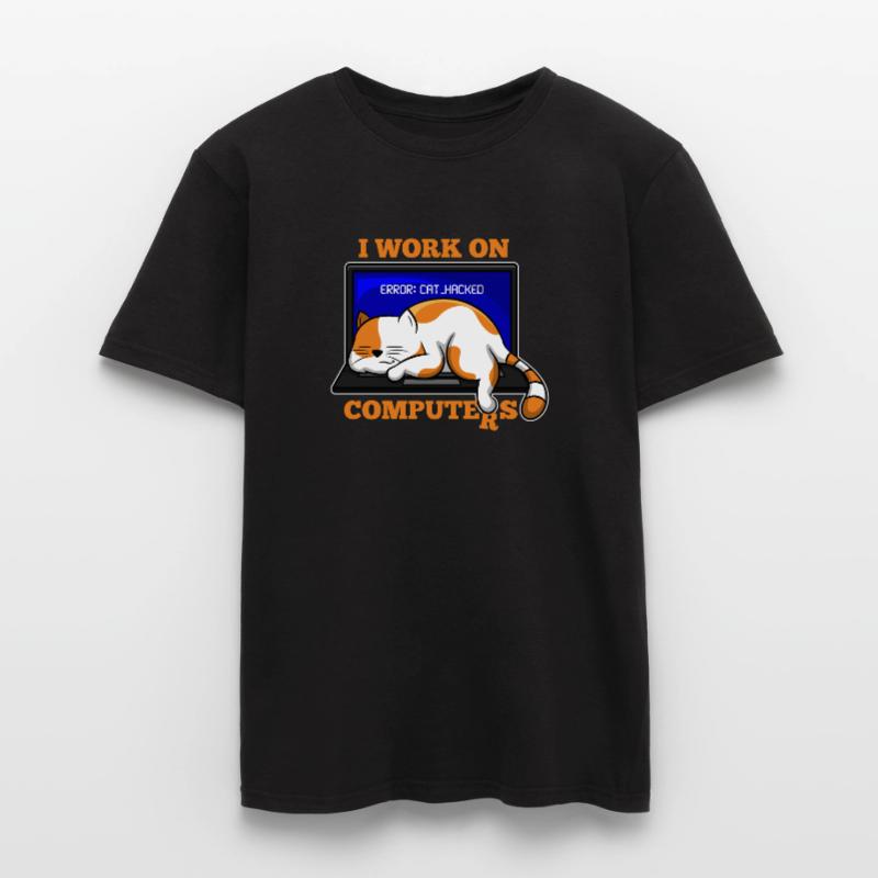 Cat and Computer hacking programmer gift Men’s T-shirt