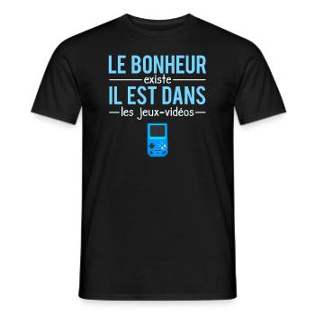 Le Bonheur Existe il Est Dans Les Jeux Vidéos - T-shirt homme - noir - Devant - AI Model Male 178 light (178cm)