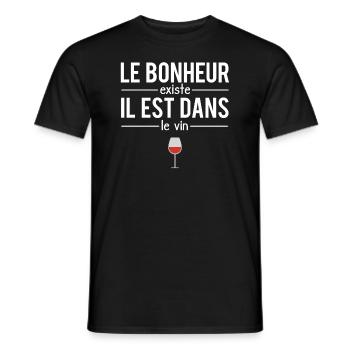 Le Bonheur Existe il Est Dans Le Vin Alcool Apéro - T-shirt homme - noir - Devant - AI Model Male 178 light (178cm)