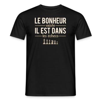 Le Bonheur Existe il Est Dans Les Échecs Humour - T-shirt homme - noir - Devant - AI Model Male 178 light (178cm)