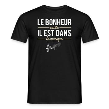 Le Bonheur Existe il Est Dans La Musique Humour - T-shirt homme - noir - Devant - AI Model Male 178 light (178cm)