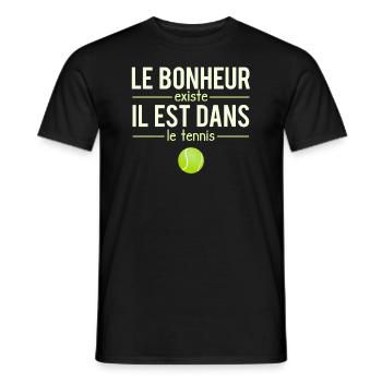 Le Bonheur Existe il Est Dans Le Tennis Humour - T-shirt homme - noir - Devant - AI Model Male 178 light (178cm)