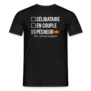 Célibataire En Couple Blague Pêcheur Humour - T-shirt homme - noir - Devant - AI Model Male 178 light (178cm)