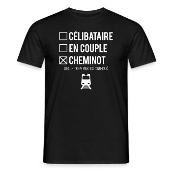 Célibataire En Couple Cheminot Train Humour - T-shirt homme - noir - Devant - AI Model Male 178 light (178cm)
