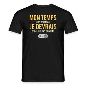 Mon Temps Est Précieux Jeux Vidéos Gamer Humour - T-shirt homme - noir - Devant - AI Model Male 178 light (178cm)