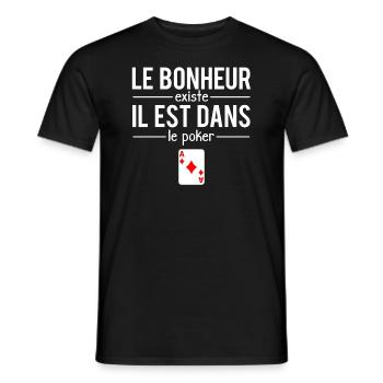 Le Bonheur Existe Blague Poker Humour - T-shirt homme - noir - Devant - AI Model Male 178 light (178cm)
