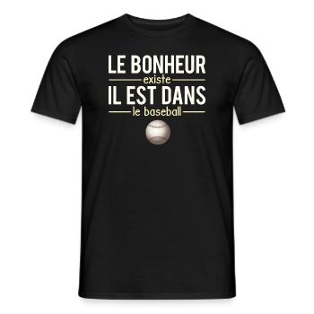 Le Bonheur Existe Blague Baseball Sport Humour - T-shirt homme - noir - Devant - AI Model Male 178 light (178cm)