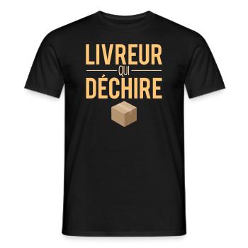 Livreur qui déchire métier cadeau meilleur livreur - T-shirt homme - noir - Devant - AI Model Male 178 light (178cm)