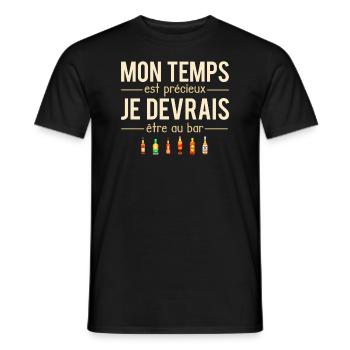 Mon temps est précieux je devrais être au bar - T-shirt homme - noir - Devant - AI Model Male 178 light (178cm)