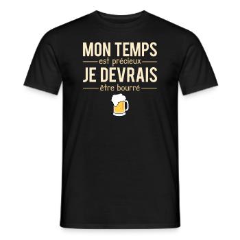 Mon temps est précieux je devrais être bourré - T-shirt homme - noir - Devant - AI Model Male 178 light (178cm)