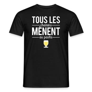 Tous les chemins mènent au pastis jaune humour - T-shirt homme - noir - Devant - AI Model Male 178 light (178cm)