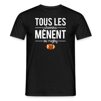 Tous les chemins mènent au rugby sport humour - T-shirt homme - noir - Devant - AI Model Male 178 light (178cm)