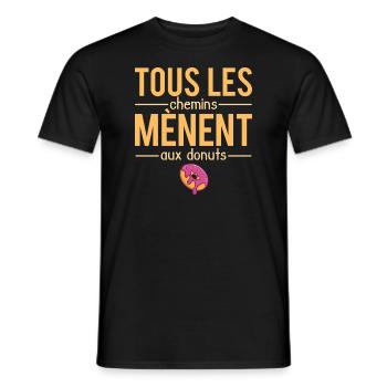 Tous les chemins mènent aux donuts humour - T-shirt homme - noir - Devant - AI Model Male 178 light (178cm)