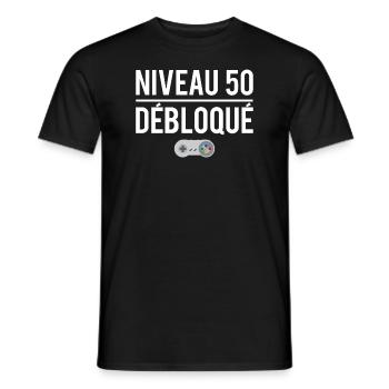 Niveau 50 débloqué cadeau anniversaire 50 ans - T-shirt homme - noir - Devant - AI Model Male 178 light (178cm)