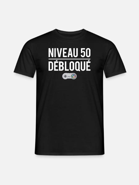 Niveau 50 débloqué cadeau anniversaire 50 ans - T-shirt homme - noir