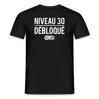 Niveau 30 débloqué cadeau anniversaire 30 ans - T-shirt homme - noir - Devant - AI Model Male 178 light (178cm)