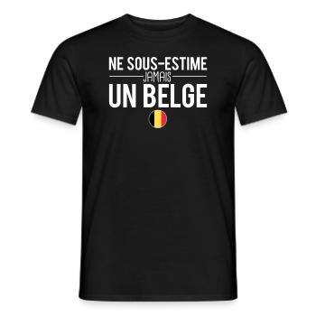 Ne sous estime jamais un belge drapeau belgique - T-shirt homme - noir - Devant - AI Model Male 178 light (178cm)