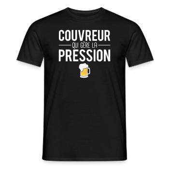 Couvreur qui gère la pression métier profession - T-shirt homme - noir - Devant - AI Model Male 178 light (178cm)