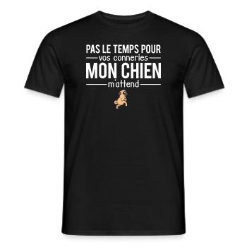Pas le temps mon chien m'attend animal - T-shirt homme - noir - Devant - AI Model Male 178 light (178cm)