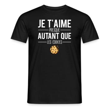 Je t'aime presque autant que les cookies humour - T-shirt homme - noir - Devant - AI Model Male 178 light (178cm)