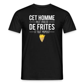 Idée cadeau humour amateur frites blague belge - T-shirt homme - noir - Devant - AI Model Male 178 light (178cm)