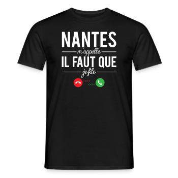 Nantes m'appelle il faut que je file ville france - T-shirt homme - noir - Devant - AI Model Male 178 light (178cm)