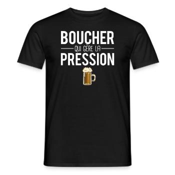 Boucher qui gère la pression métier bière humour - T-shirt homme - noir - Devant - AI Model Male 178 light (178cm)