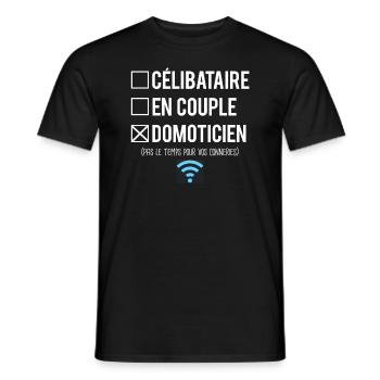 Célibataire en couple domoticien humour métier - T-shirt homme - noir - Devant - AI Model Male 178 light (178cm)