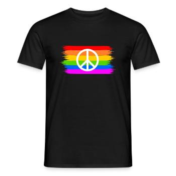 Signe de paix sur la bannière arc-en-ciel LGBT - T-shirt homme - noir - Devant - AI Model Male 178 light (178cm)