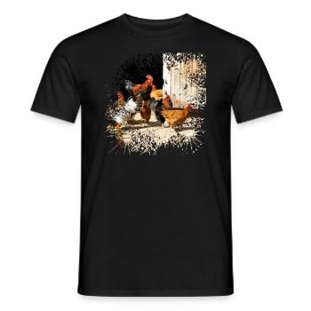 Happy chickens on the farm - Men's T-Shirt - black - Front - AI Model Male 178 light (178cm)