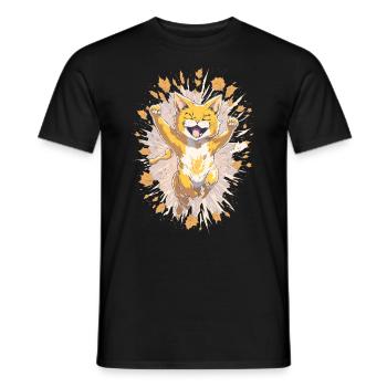Happy Cat Anime Illustration - Men's T-Shirt - black - Front - AI Model Male 178 light (178cm)