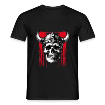 Skull mit Helm und Hörnern auf Farbklecksen - Männer T-Shirt - Schwarz - Vorne - AI Model Male 178 light (178cm)