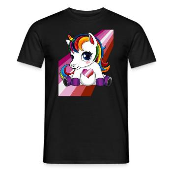 Licorne avec coeur de drapeau lesbien - LESBIENNE LGBTQ - T-shirt homme - noir - Devant - AI Model Male 178 light (178cm)