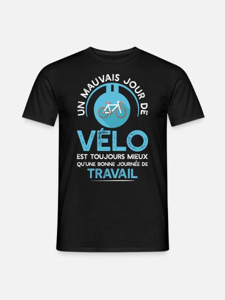 Travail ou vélo t-shirt humour cycliste - T-shirt homme - noir