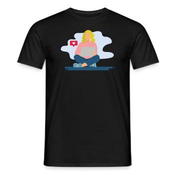 Des filles sur l’ordinateur portable - T-shirt homme - noir - Devant - AI Model Male 178 light (178cm)