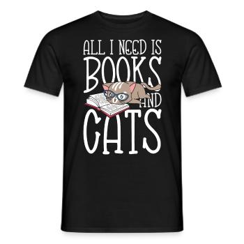 All I Need is Books and Cats - Männer T-Shirt - Schwarz - Vorne - AI Model Male 178 light (178cm)