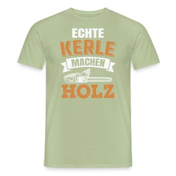 Echte Kerle machen Holz Kettensäge Holzfäller - Männer T-Shirt - Sage - Vorne - AI Model Male 178 light (178cm)