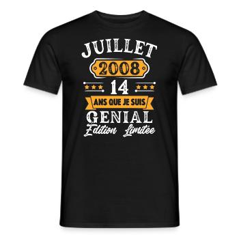 Cadeau D'anniversaire 14 Ans juillet 2008 Rétro - T-shirt homme - noir - Devant - AI Model Male 178 light (178cm)