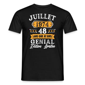 Cadeau D'anniversaire 48 Ans juillet 1974 Rétro - T-shirt homme - noir - Devant - AI Model Male 178 light (178cm)