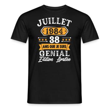Cadeau D'anniversaire 38 Ans juillet 1984 Rétro - T-shirt homme - noir - Devant - AI Model Male 178 light (178cm)