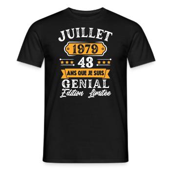 Cadeau D'anniversaire 43 Ans juillet 1979 Rétro - T-shirt homme - noir - Devant - AI Model Male 178 light (178cm)