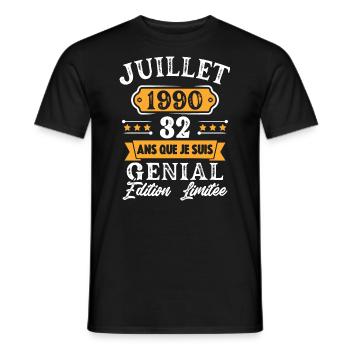 Cadeau D'anniversaire 32 Ans juillet 1990 Rétro - T-shirt homme - noir - Devant - AI Model Male 178 light (178cm)