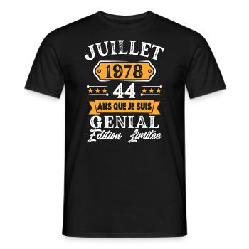 Cadeau D'anniversaire 44 Ans juillet 1978 Rétro - T-shirt homme - noir - Devant - AI Model Male 178 light (178cm)