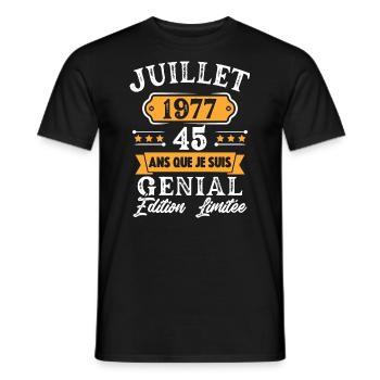 Cadeau D'anniversaire 45 Ans juillet 1977 Rétro - T-shirt homme - noir - Devant - AI Model Male 178 light (178cm)